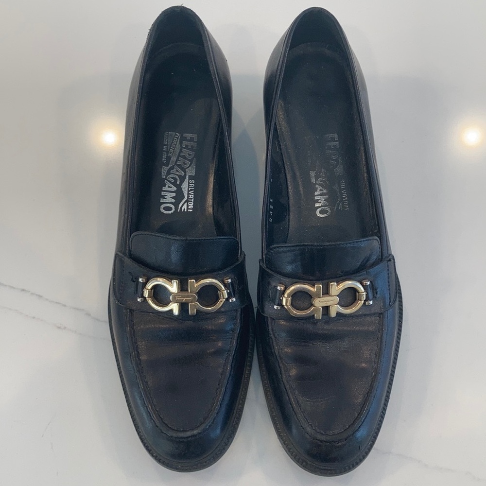 Black Ferragamo Leather Shoes with Buckle